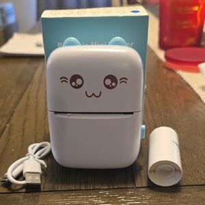 Cute White Mini Printer with Face Design